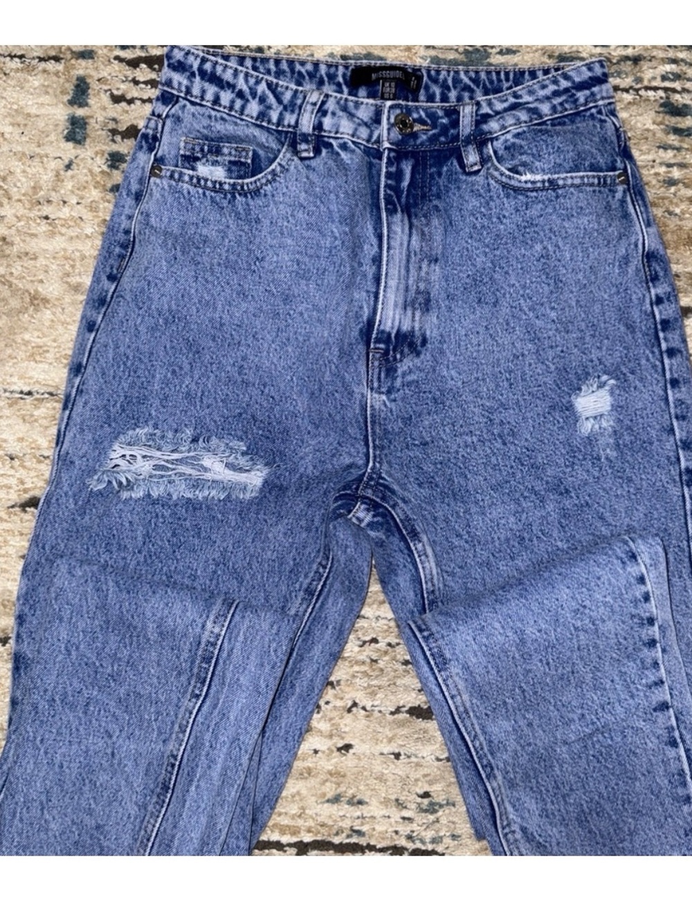 Missguided Light Blue Slim Straight Distressed Jeans